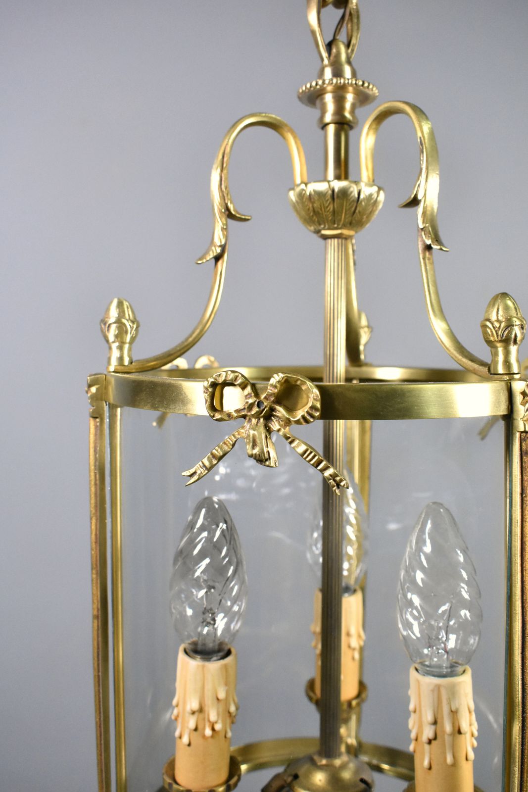 French Triple Light Hall Lantern In Bronze Louis XVI Style photo 595.0