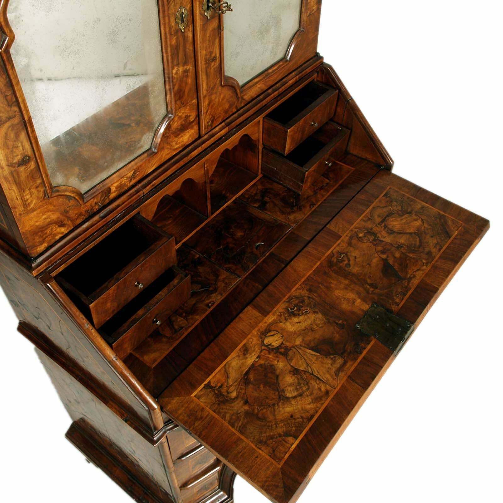 Original 18th Century Venetian Secretary Desk Bookcase Burled Walnut With Inlaid photo Furniture