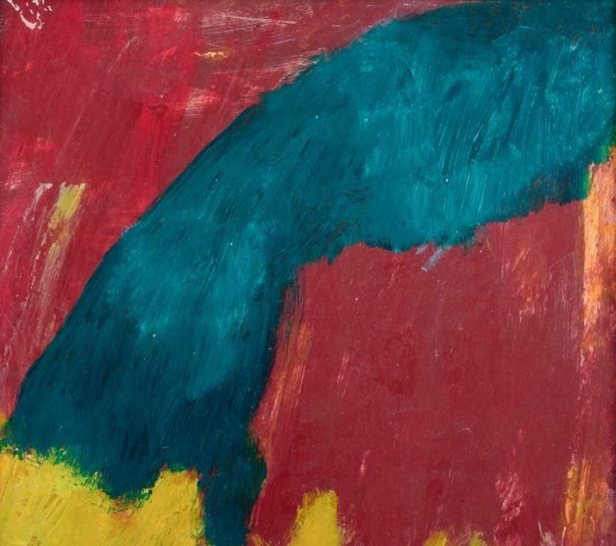 Swedish Artist. Oil On Board. Abstract Composition In Bold Colours. photo furniture