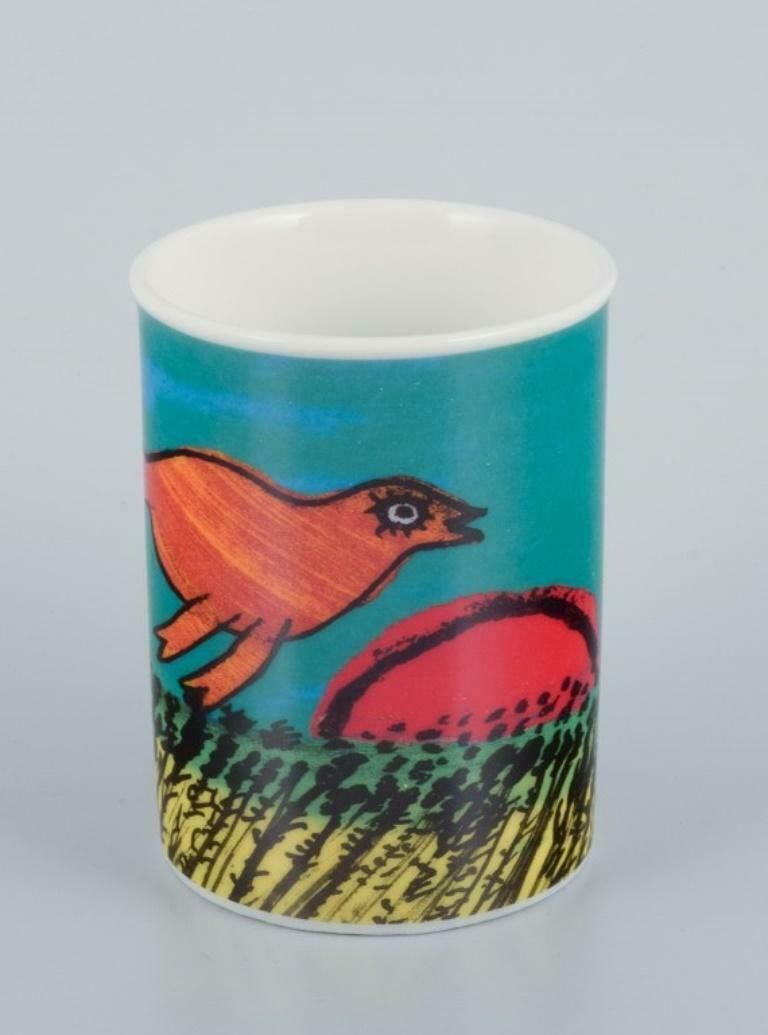 Corneille, Dutch Cobra Artist. Coffee Cup, Plate And Egg Cup In Porcelain. photo for sale