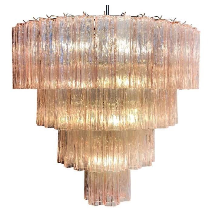Pair Majestic Pink Murano Chandelier By Valentina Planta photo for sale
