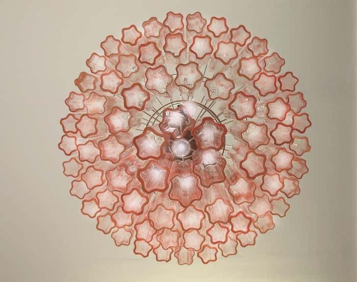 photo vinterior Pair Majestic Pink Murano Chandelier By Valentina Planta