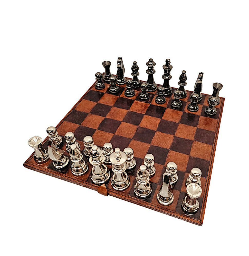 A Fabulous Leather Chess Set And Case photo buy