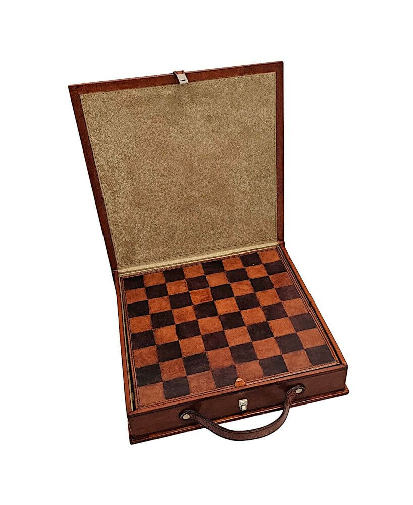 A Fabulous Leather Chess Set And Case photo vintage