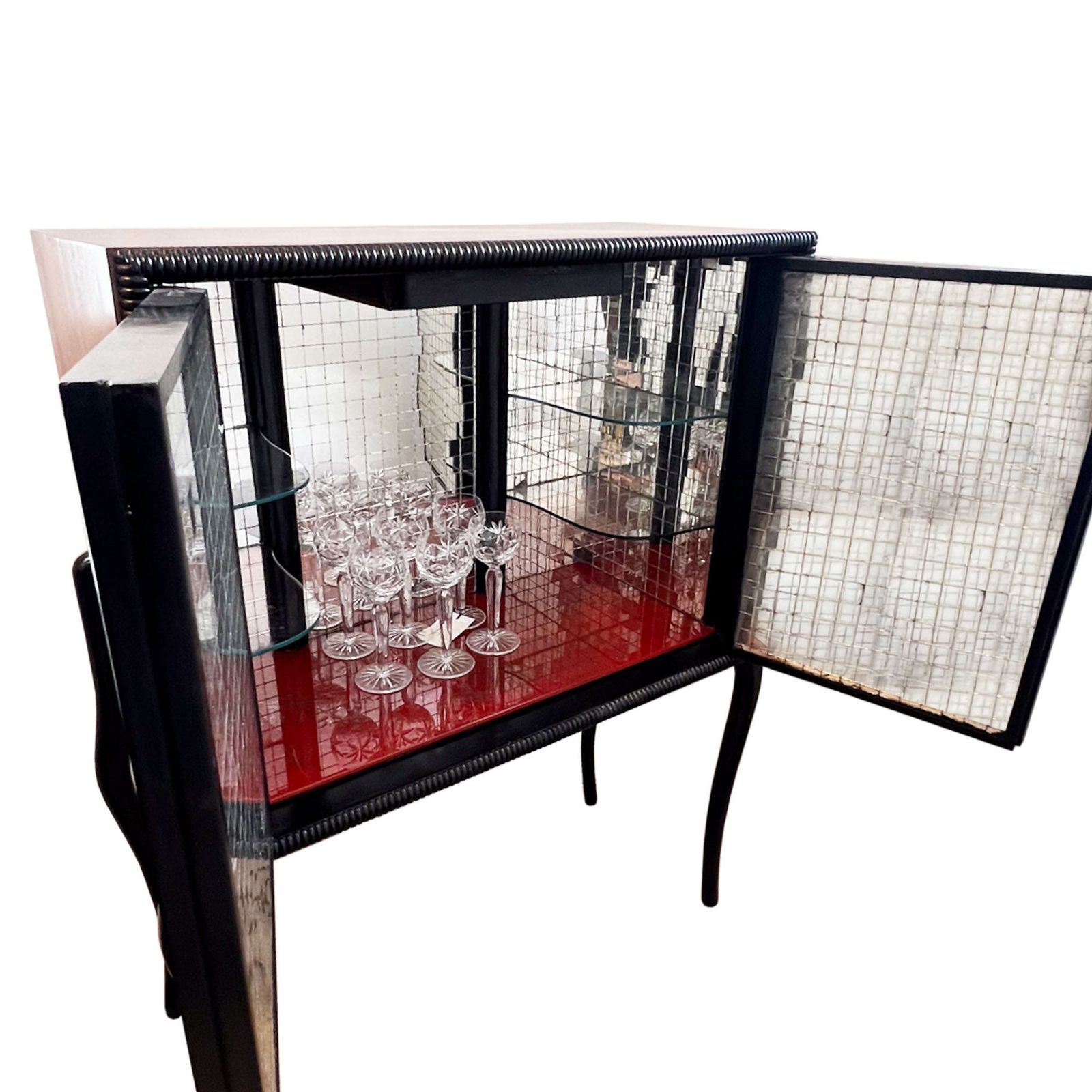 French Midcentury Cocktail Cabinet With Glass Interior photo for sale