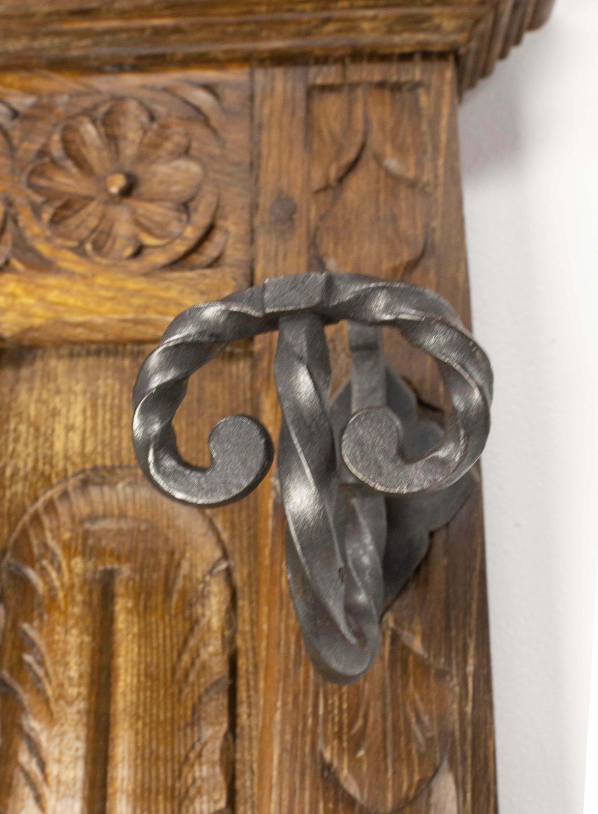 French Coat Hat Rack Chestnut Mirror Wrough Iron & Zinc Stand Gothic St 19th C. photo Furniture