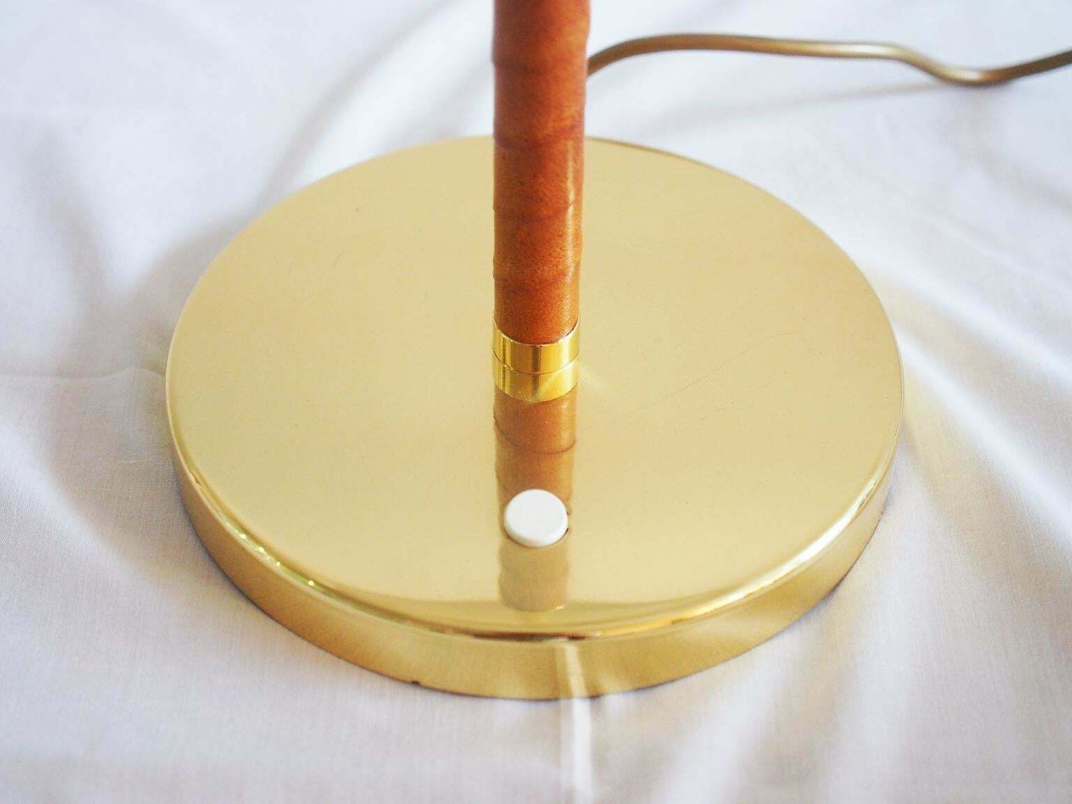 Pair Of Swedish Table Lamps Of Brass With Leather Detail And White Shade photo buy