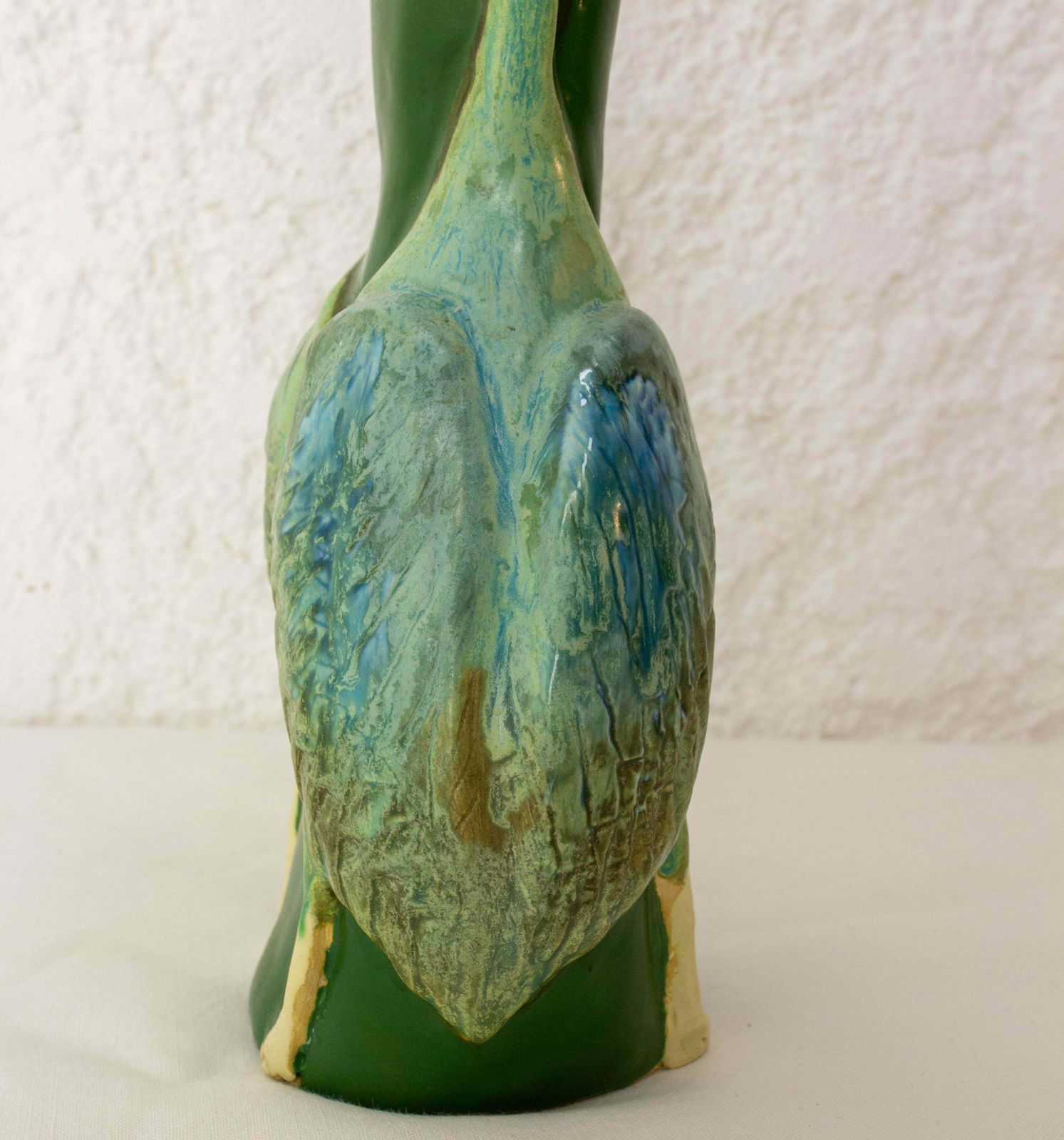 French Glass Vase With Two Gooses Embossed Art Nouveau, Circa 1900 photo vinterior