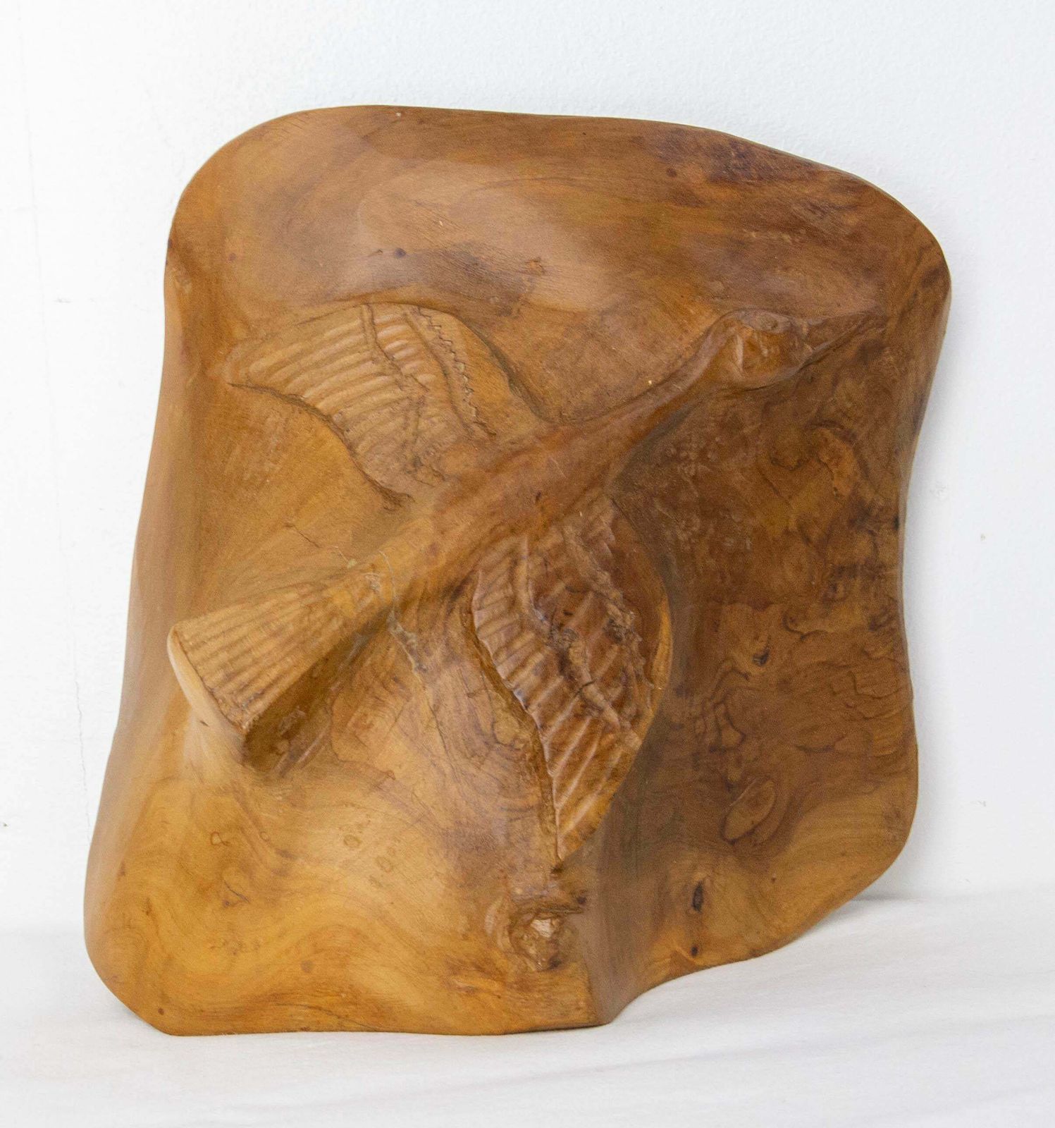 French Olive Wood Sculpture Flying Goose & Vide Poche Reversible Objet, C 1970 photo for sale