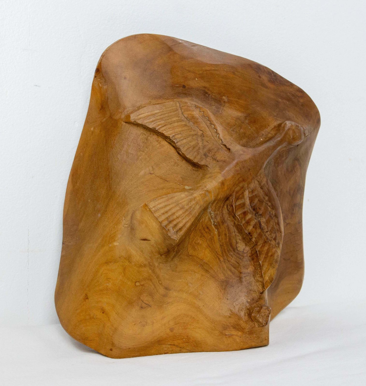 French Olive Wood Sculpture Flying Goose & Vide Poche Reversible Objet, C 1970 photo Art