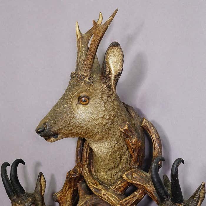 Antique Cabin Antler Wall Clock With Deer And Chamois Austria Ca. 1900 photo buy