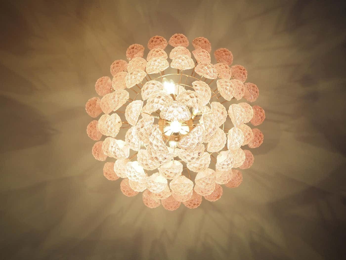 Italian Pink And White Petal Chandeliers, Murano photo vintage