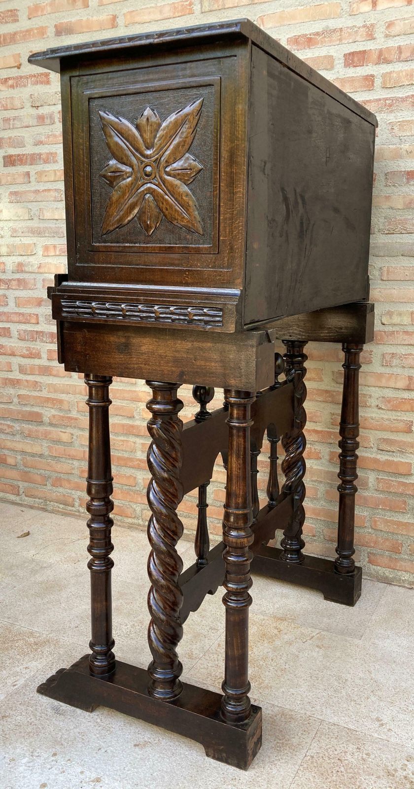 photo for sale Antique Spanish Renaissance Bar Cabinet In Oak, 1890