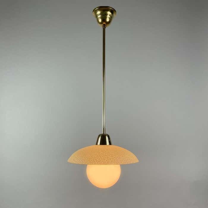 Cream Textured Glass And Brass Pendants, Sweden 1940s To 1950s photo 437.0