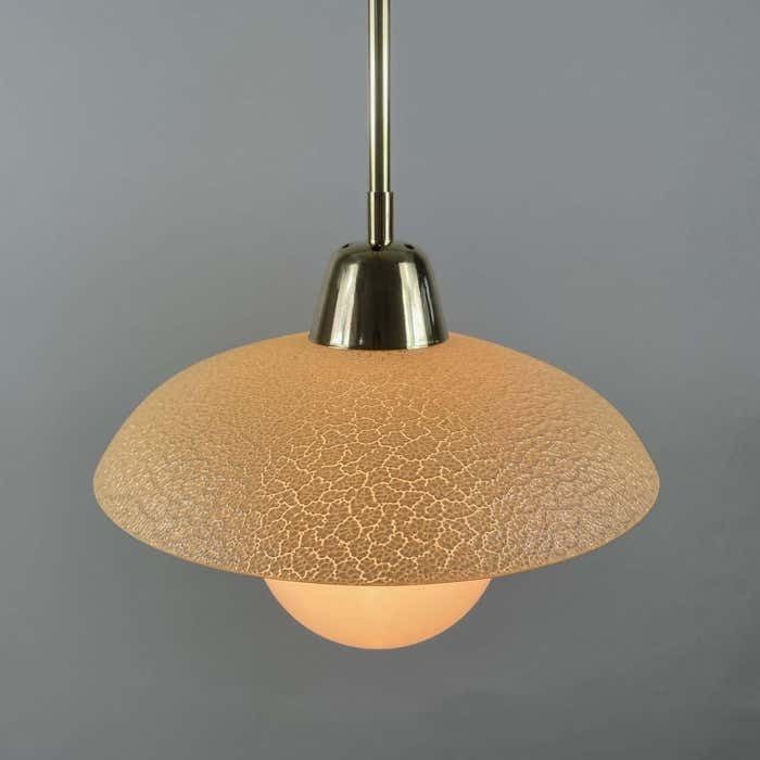 Cream Textured Glass And Brass Pendants, Sweden 1940s To 1950s photo buy
