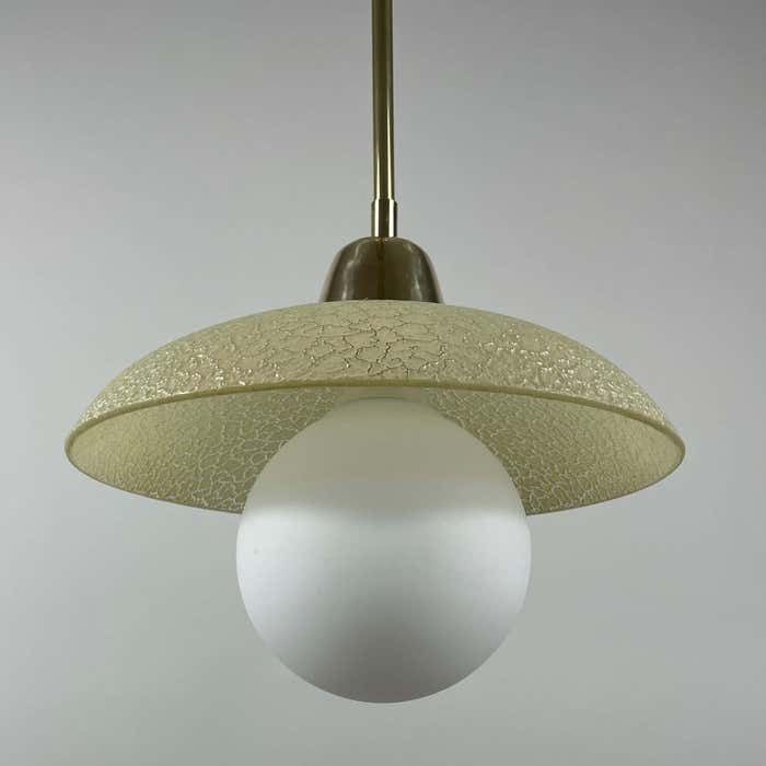 Cream Textured Glass And Brass Pendants, Sweden 1940s To 1950s photo vintage