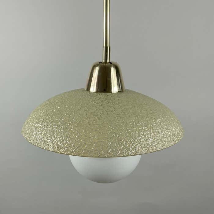 photo furniture Cream Textured Glass And Brass Pendants, Sweden 1940s To 1950s