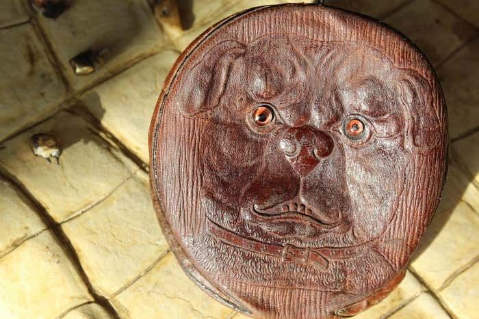 Mid 20th Century Folk Art Pug Bull Dog Leather Coin Purse Bag photo for sale