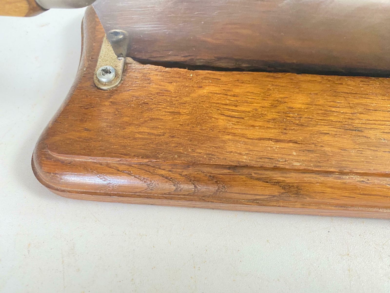 photo for sale French Wood And Steel Bread Knife On A Wood Plate Brown Color 20th Century