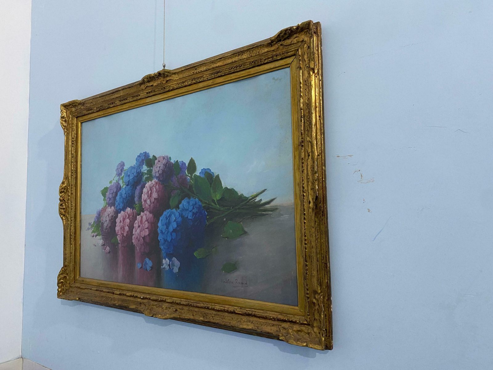 Watercolor Painting "Bouquet Of Flowers" Signed Madeleine Renaud France 1950s photo vintage