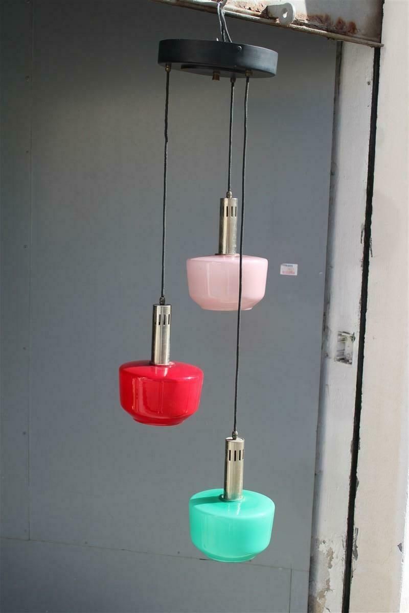 Cascade Chandelier Ceiling Lamp Vistosi Red Green Pink 1950s Mid Century Italy photo furniture