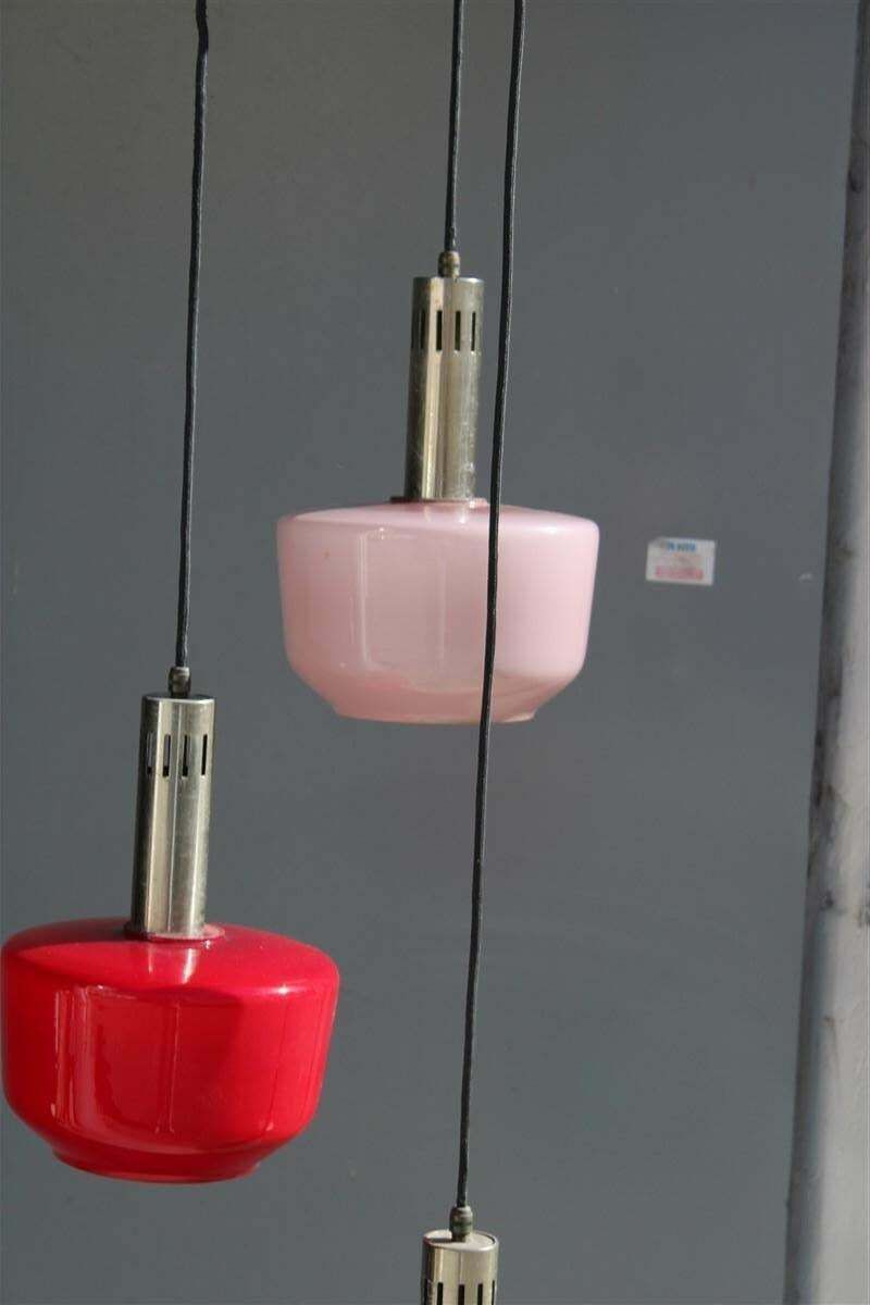 Cascade Chandelier Ceiling Lamp Vistosi Red Green Pink 1950s Mid Century Italy photo Lighting