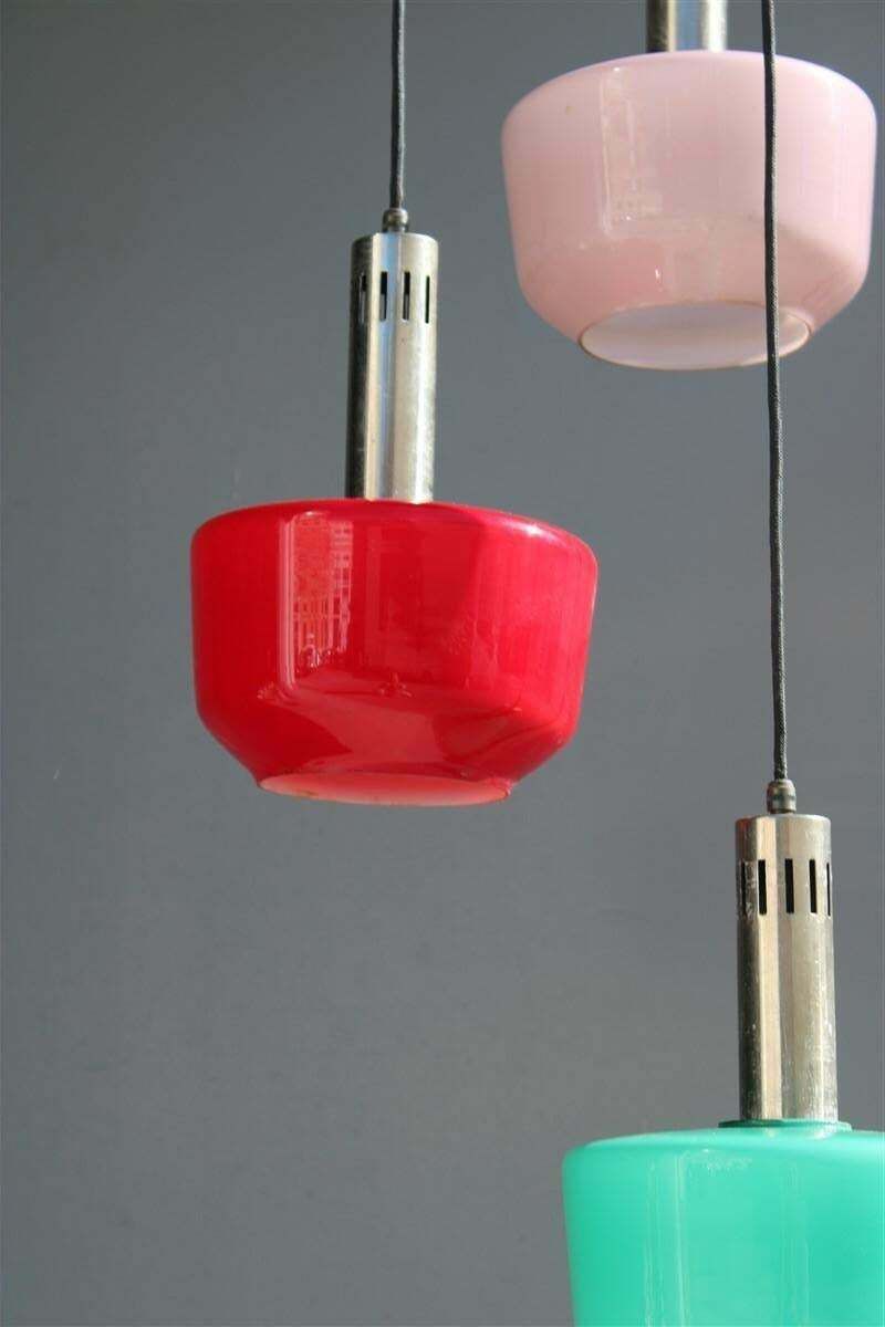 photo for sale Cascade Chandelier Ceiling Lamp Vistosi Red Green Pink 1950s Mid Century Italy