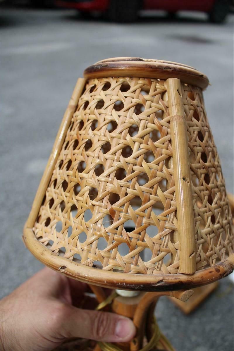 Pair Of Bamboo And Straw Table Lamps Italy 1960s photo vinterior
