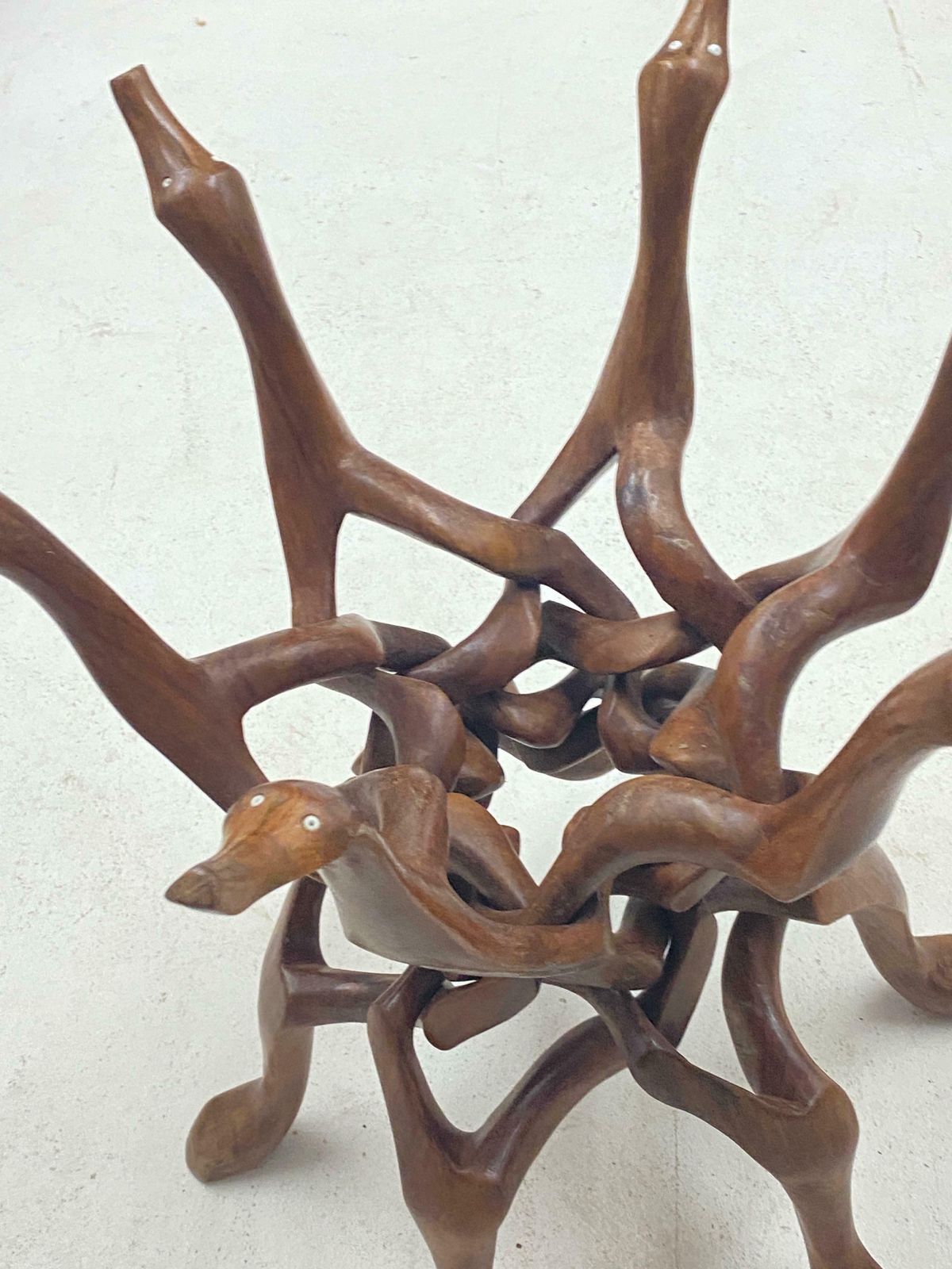 photo vinterior Large Ceramic Vide Poche On A Tripod Base In Wood Sculpted Birds Circa France