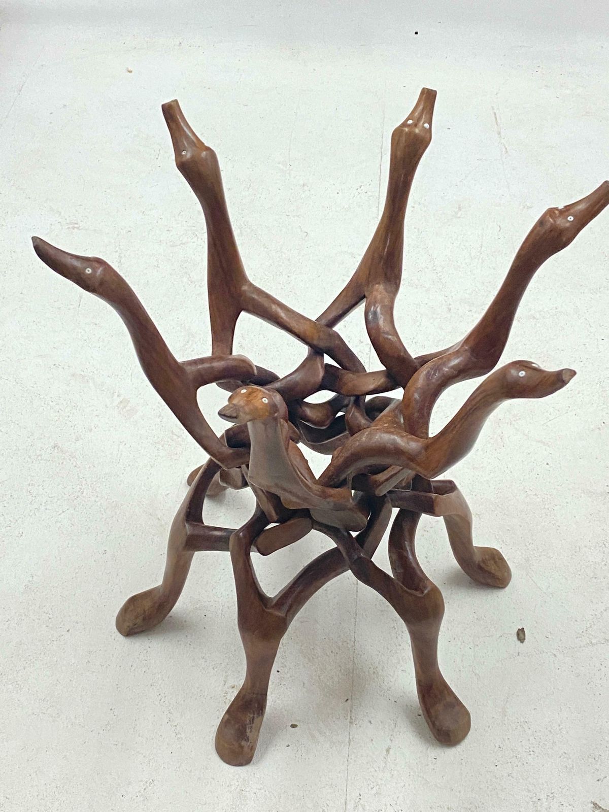photo buy Large Ceramic Vide Poche On A Tripod Base In Wood Sculpted Birds Circa France