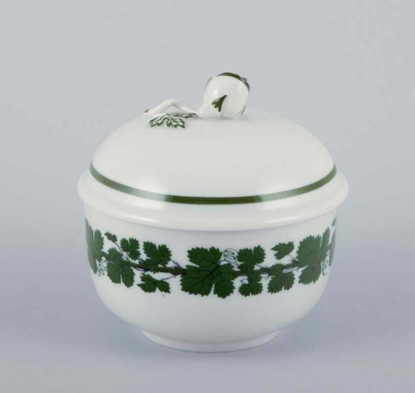 Meissen, Germany, Green Ivy Vine, Sugar Bowl And Creamer In Porcelain. photo furniture
