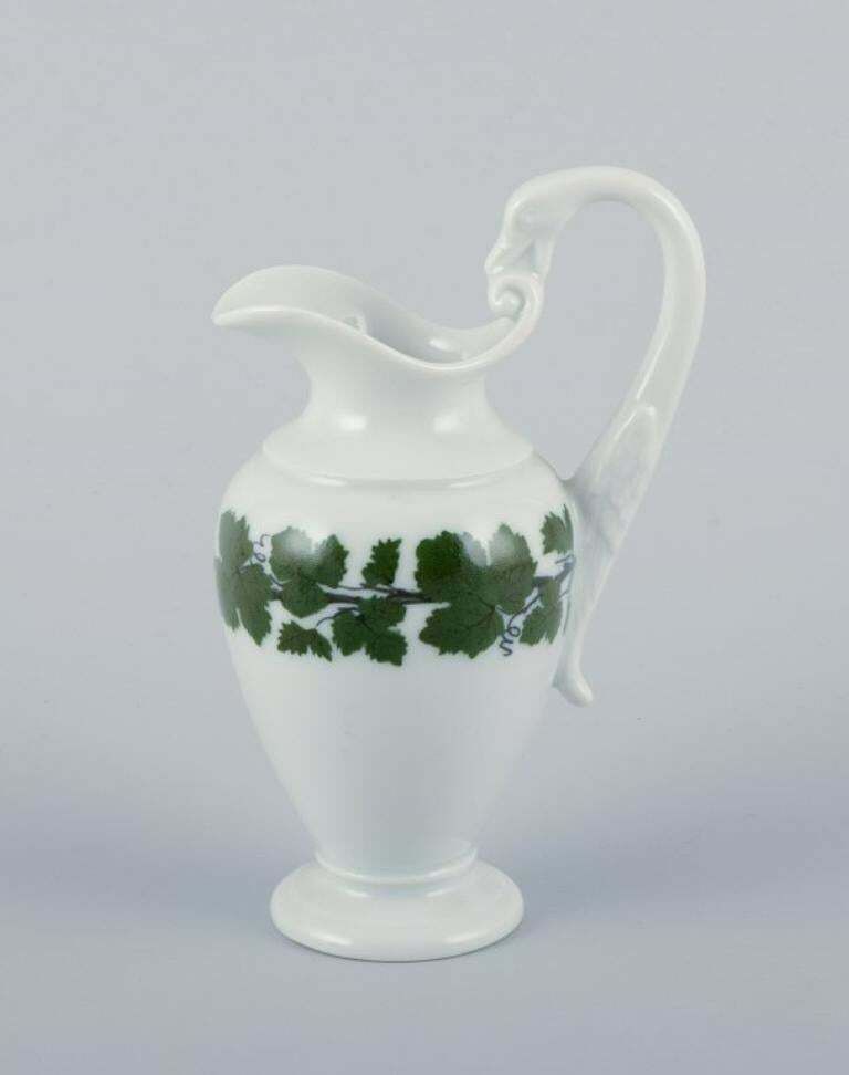 Meissen, Germany, Green Ivy Vine, Sugar Bowl And Creamer In Porcelain. photo 243.0