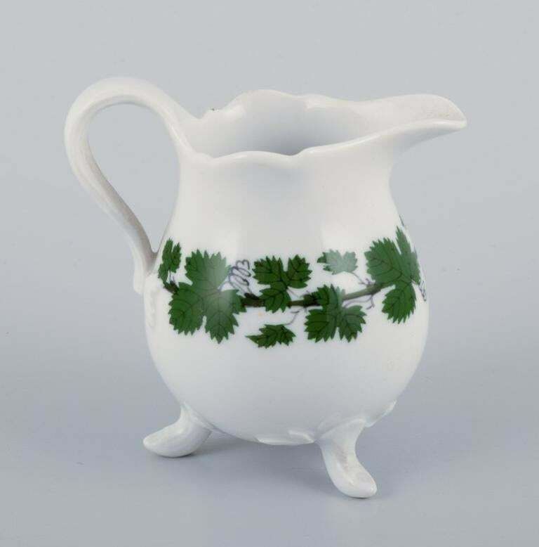 Meissen, Germany, Green Ivy Vine, Sugar Bowl And Creamer. photo for sale