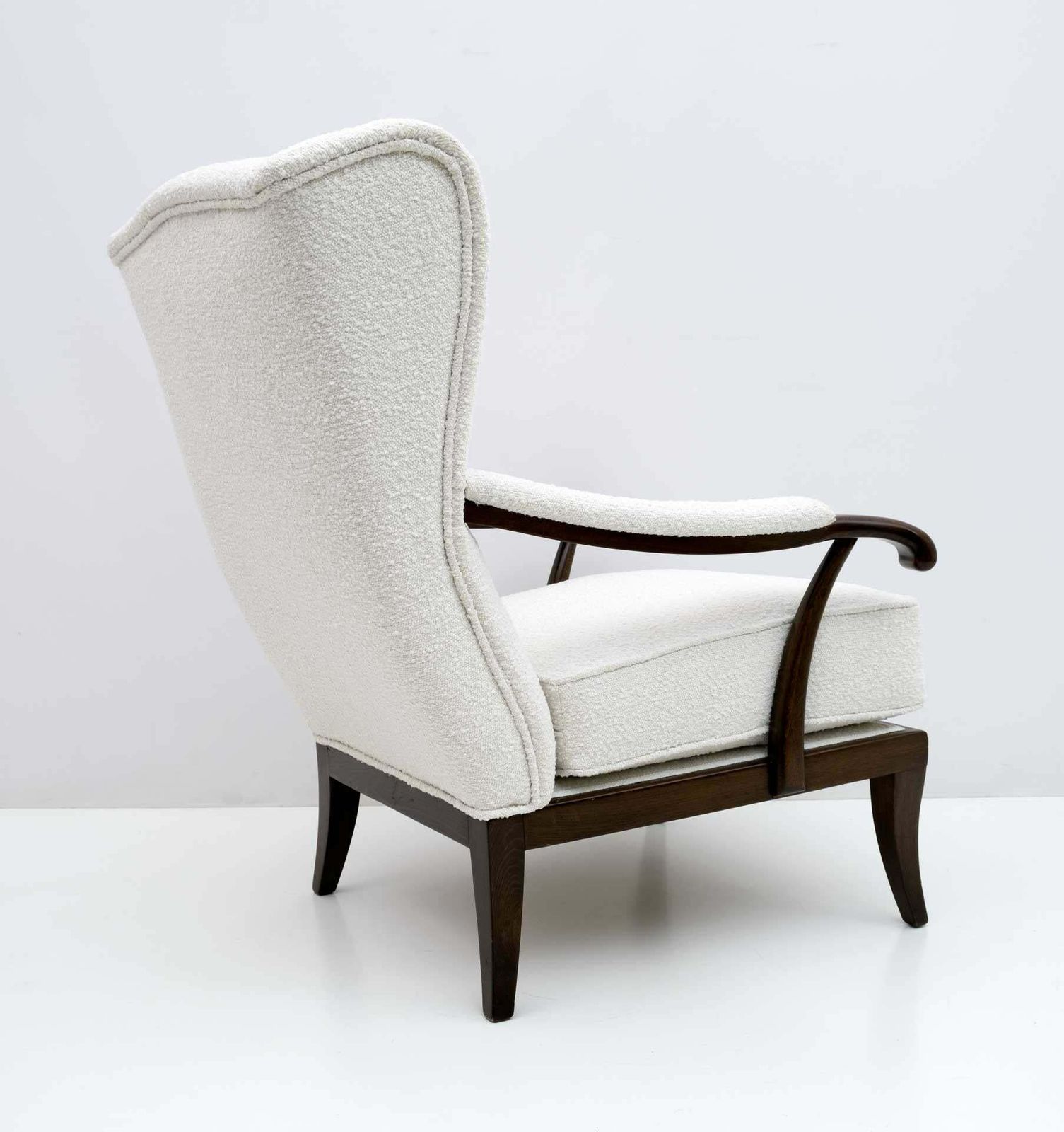 Paolo Buffa Mid Century Modern Italian Walnut And Coating Boucle Armchair, 1950s photo 3057.0