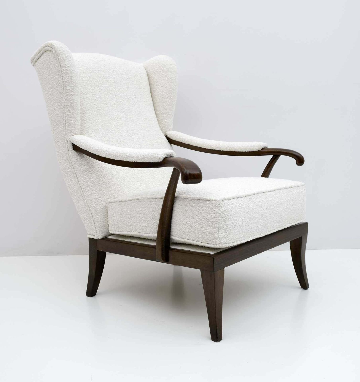 photo furniture Paolo Buffa Mid Century Modern Italian Walnut And Coating Boucle Armchair, 1950s