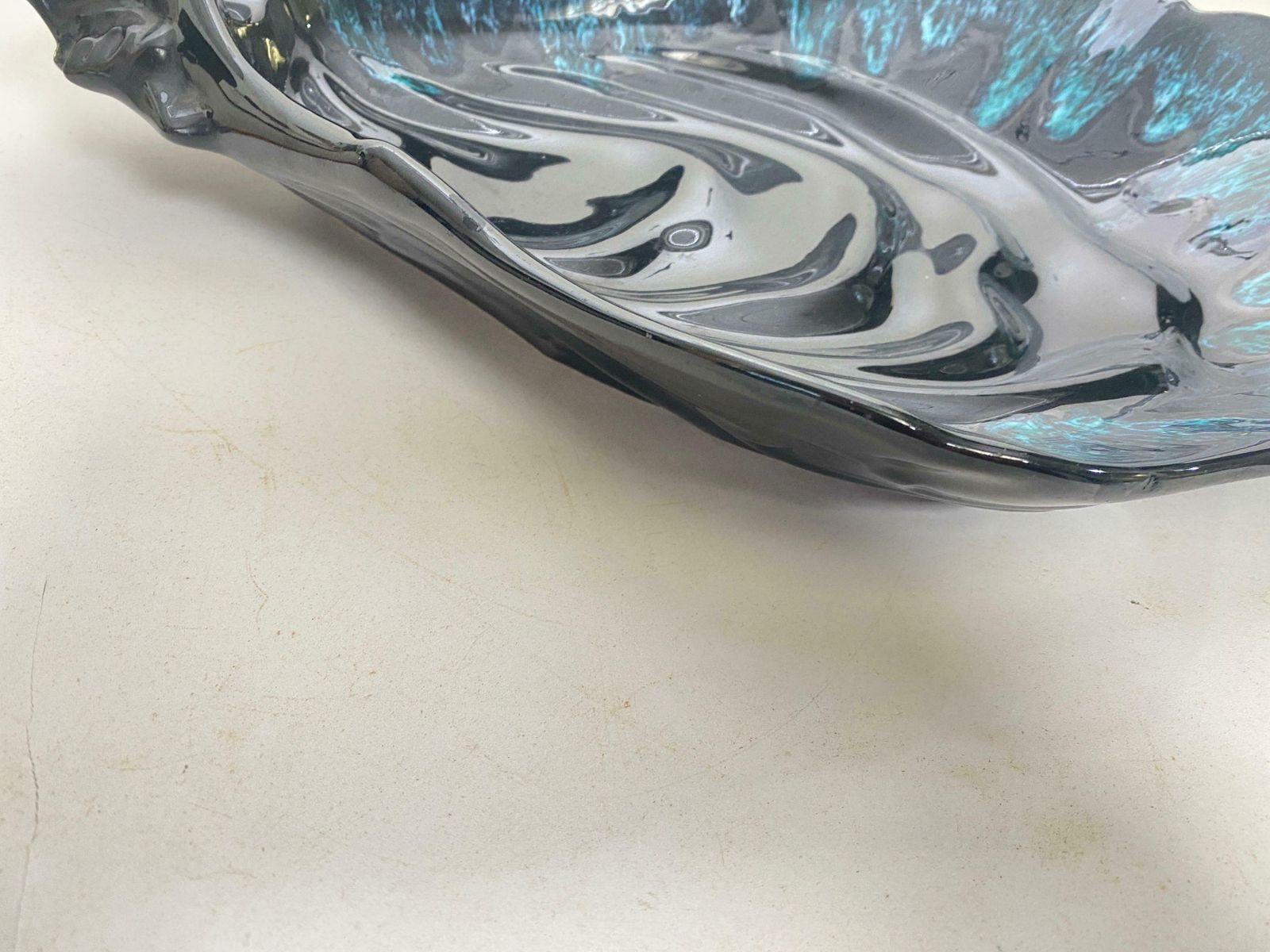 Large Ceramic Blue Vide Poche Or Central Piece Shell Form Circa 1960 France photo Home Decor