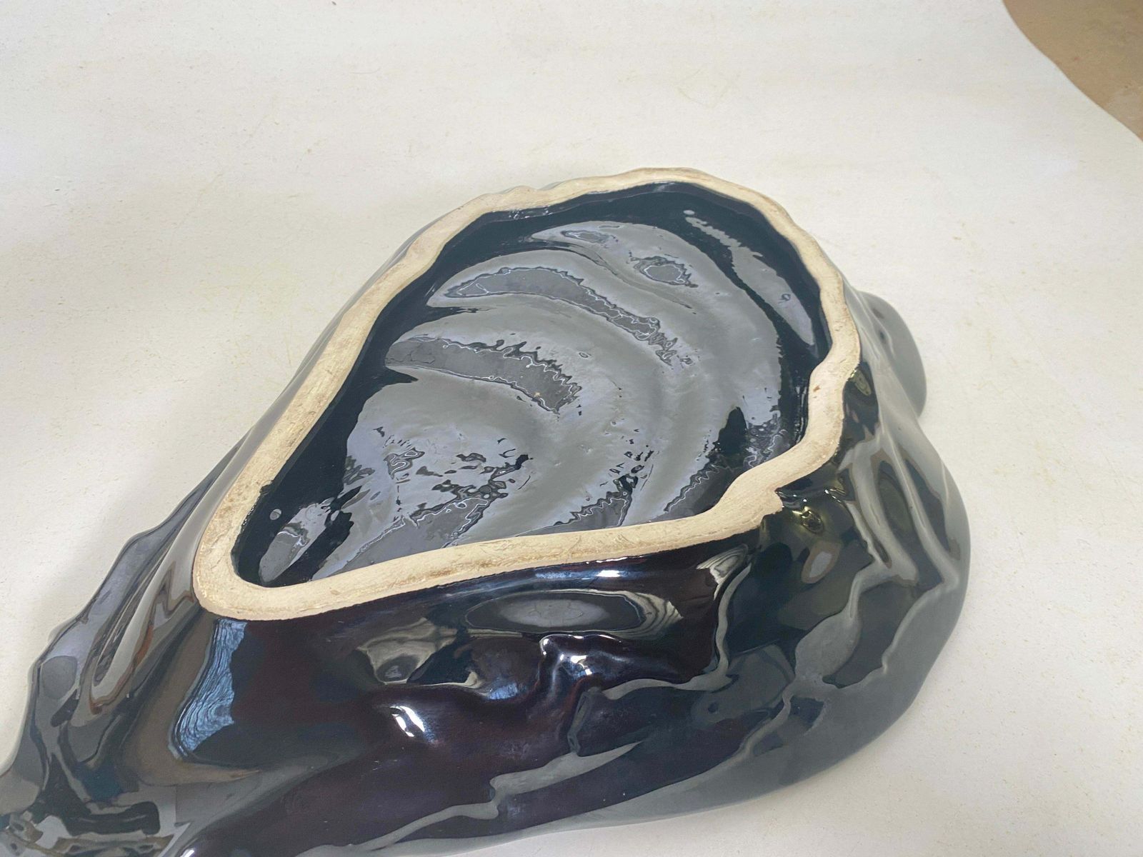 Large Ceramic Blue Vide Poche Or Central Piece Shell Form Circa 1960 France photo vinterior