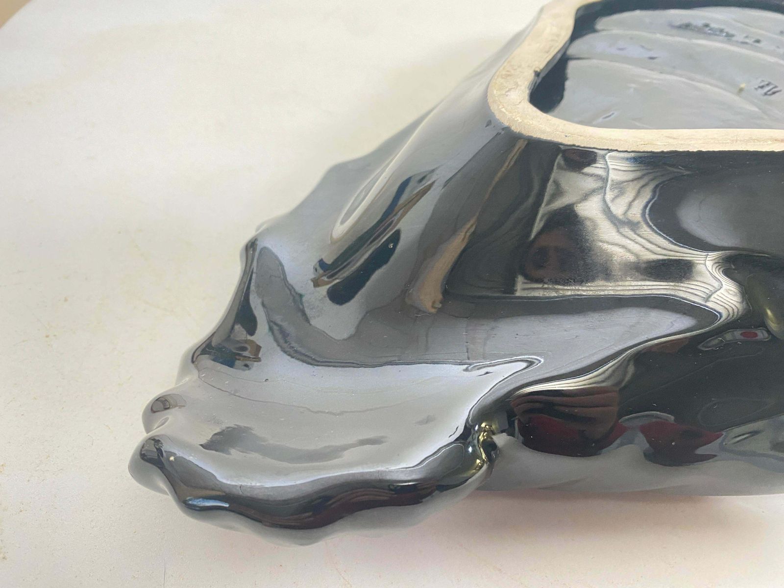 Large Ceramic Blue Vide Poche Or Central Piece Shell Form Circa 1960 France photo vintage