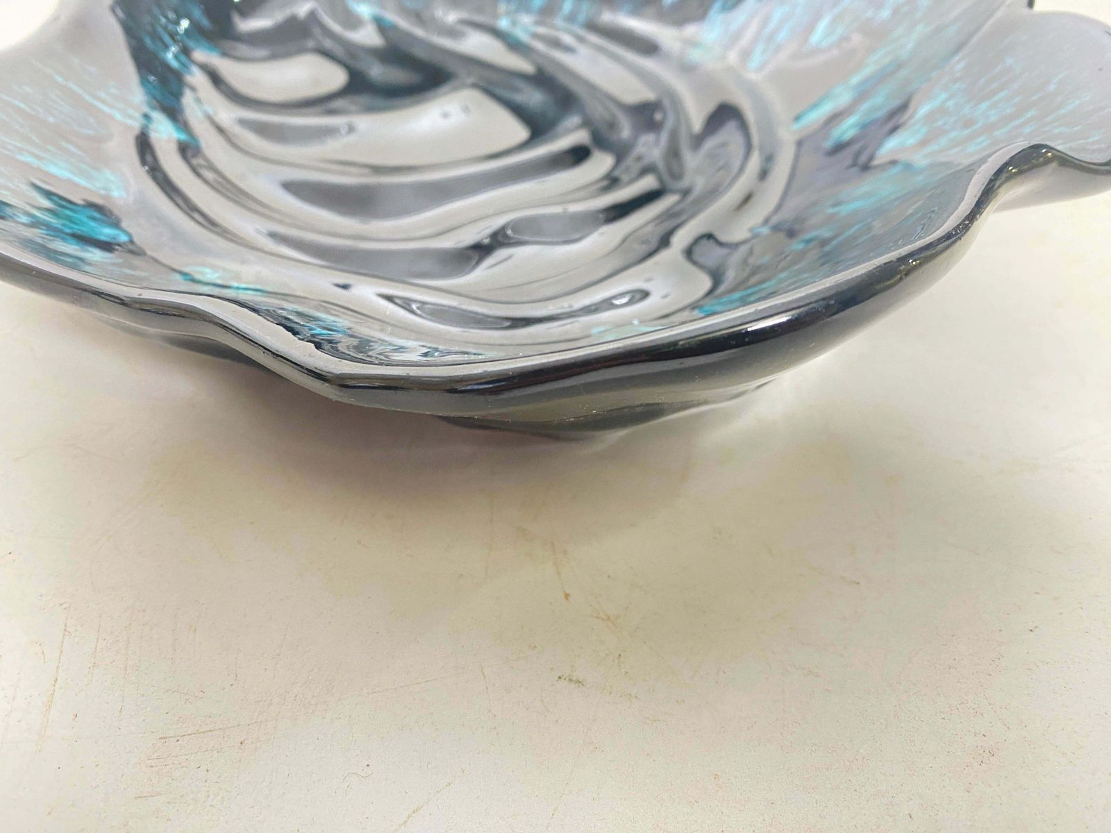 photo furniture Large Ceramic Blue Vide Poche Or Central Piece Shell Form Circa 1960 France
