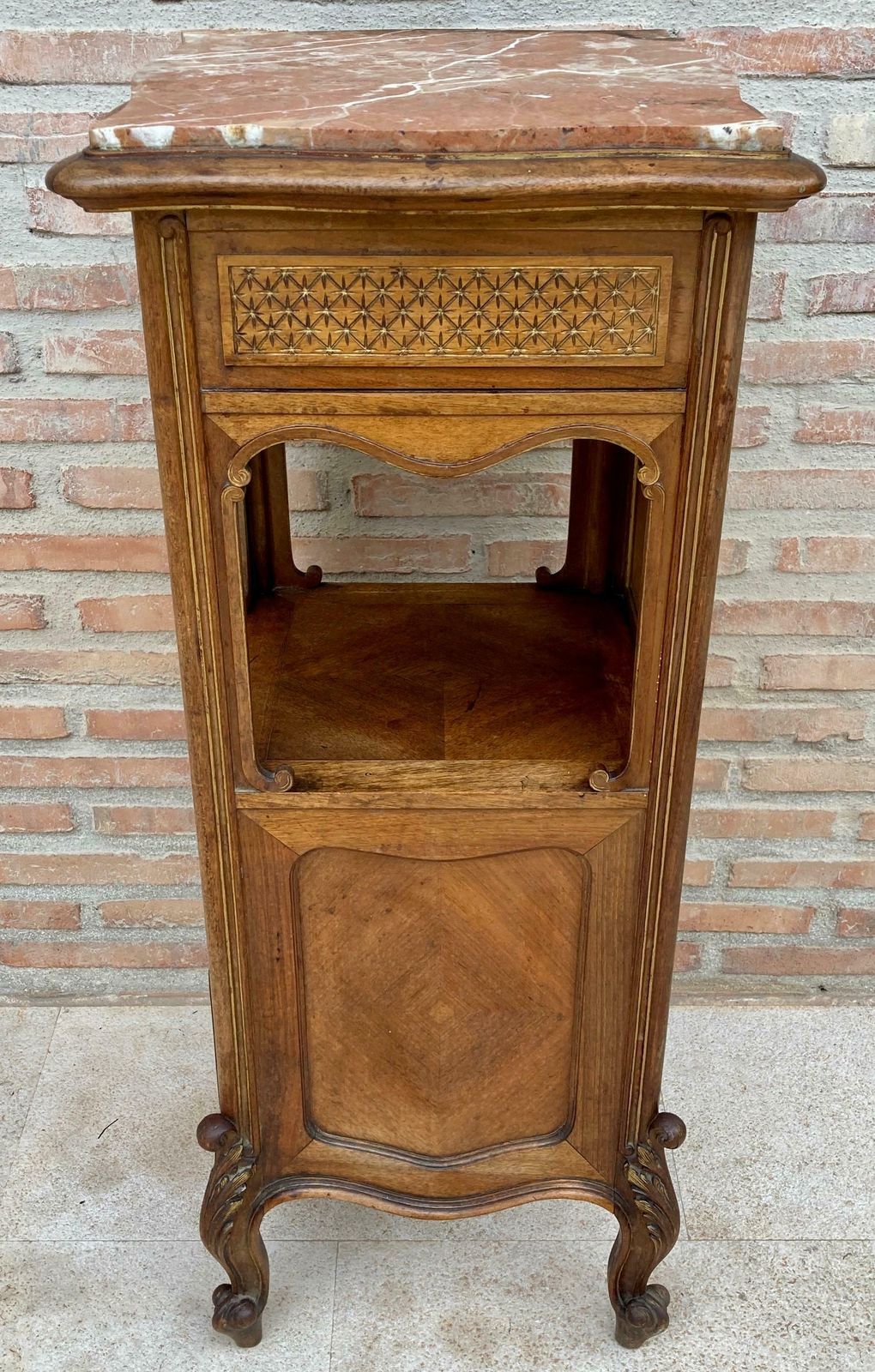 Vintage Louis XVI Style Spanish Nightstands In Wood And Red Marble, 1920s, Set O photo 3899.0