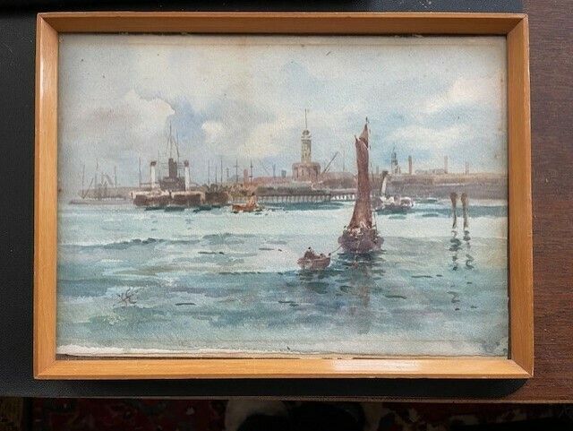 Watercolour Of Devon Port Harbour Mouth England photo 150.0