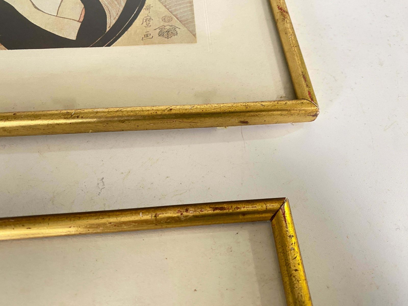 Japanese Framed Prints Reproduction 20th Gilt Frame 20 Century Set Of 2 photo for sale