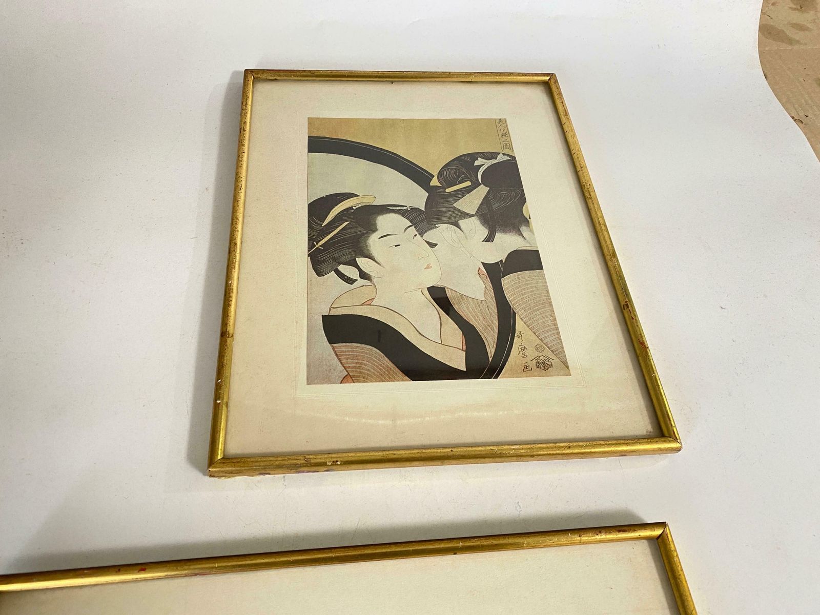 Japanese Framed Prints Reproduction 20th Gilt Frame 20 Century Set Of 2 photo 284.0