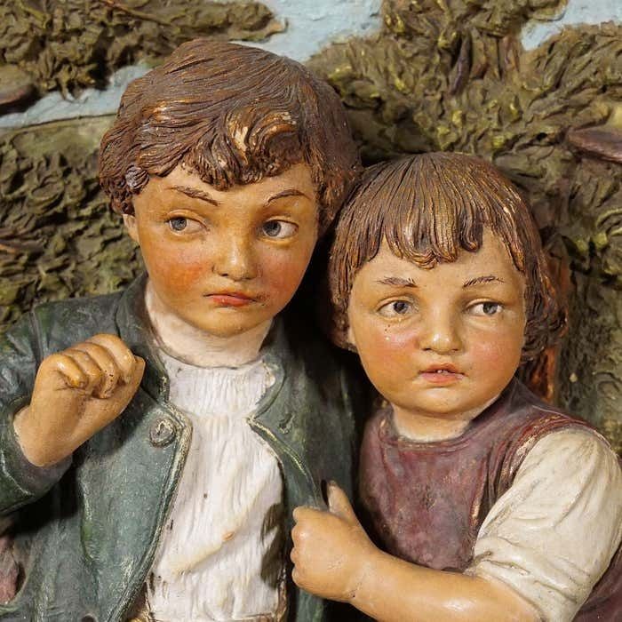 Terracotta Wall Plate With Whimsy Children In Farmer Costumes By Johann Maresch photo vinterior