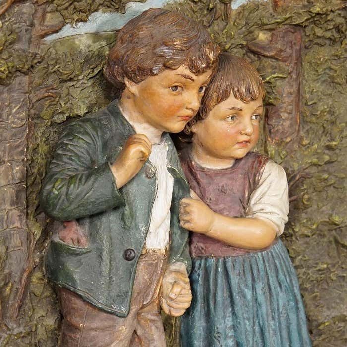 Terracotta Wall Plate With Whimsy Children In Farmer Costumes By Johann Maresch photo vintage