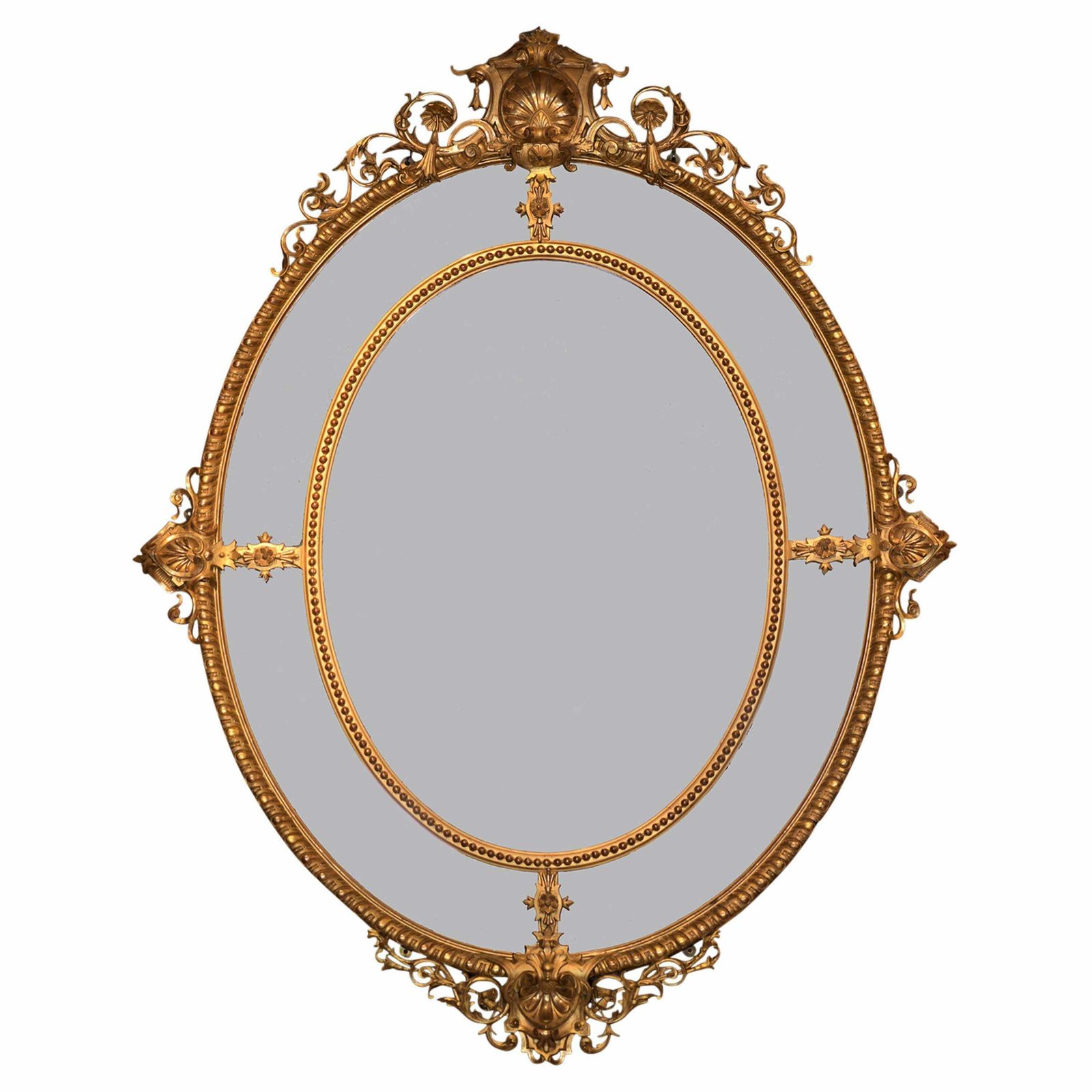 Miroir d'époque en acajou flammé et marqueterie, XIXe siècle photo for sale