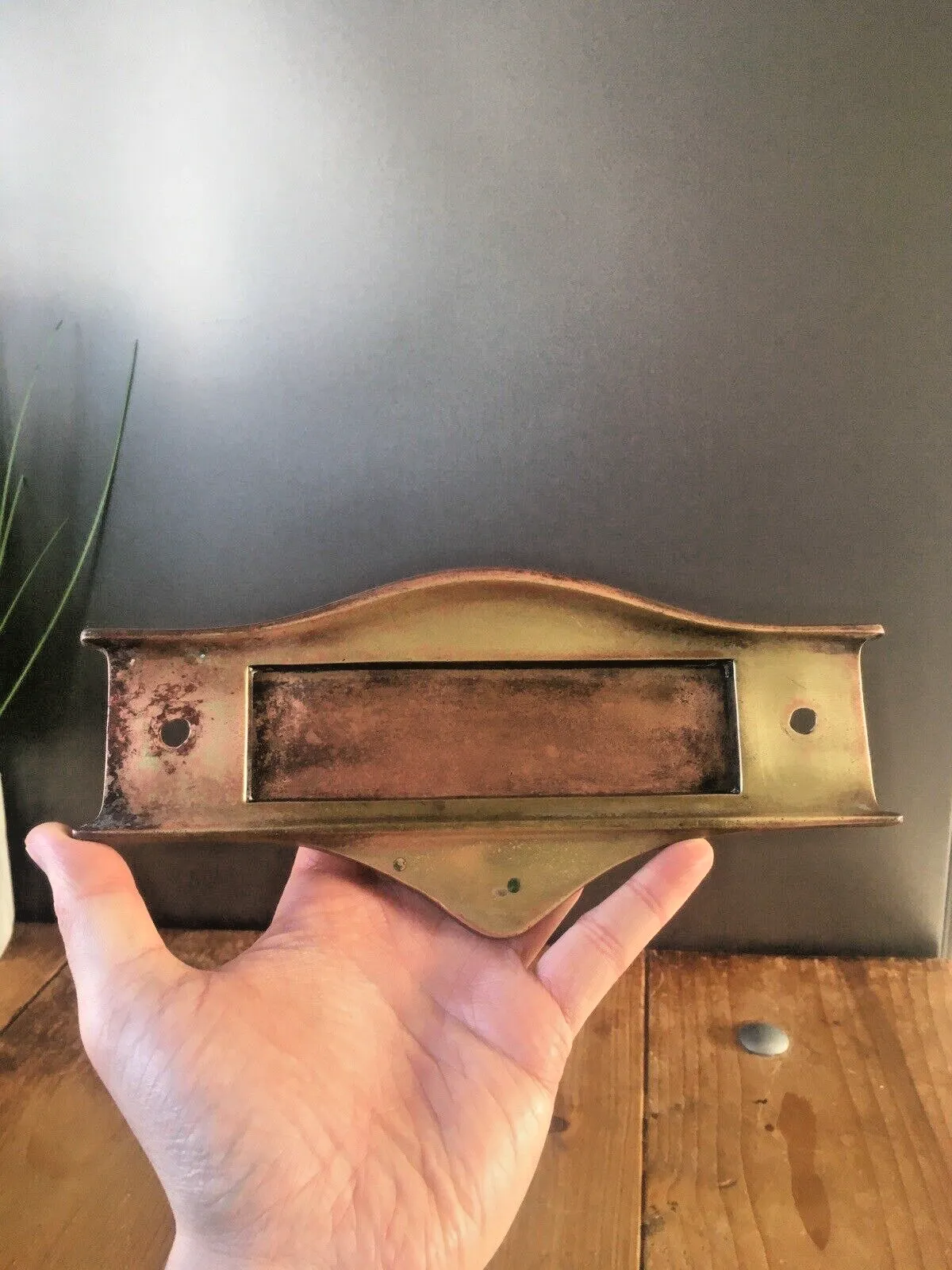 Reclaimed Antique Art Nouveau Bronze Brass Door Letter Box Mail Posting Slot photo 80.0