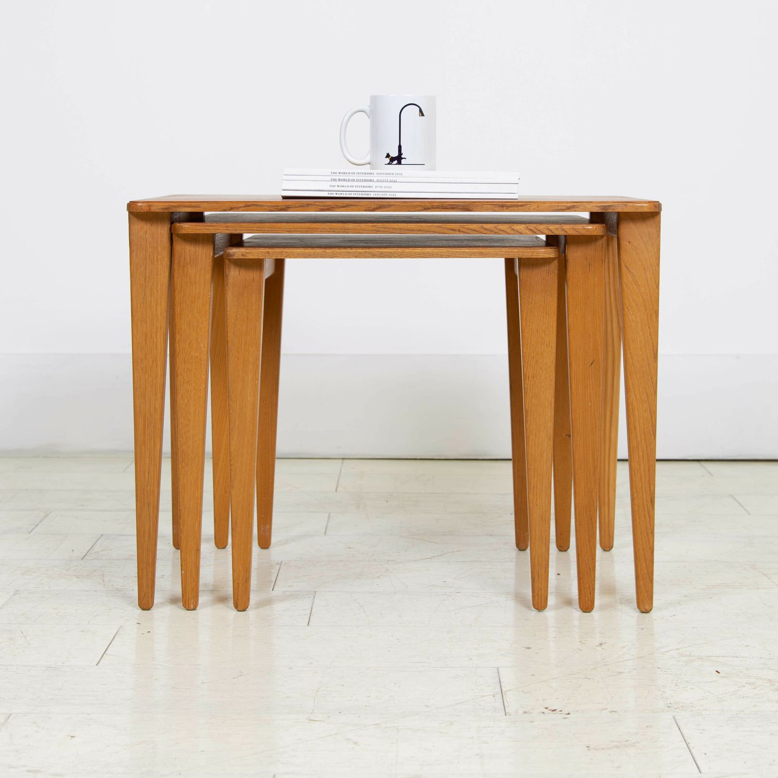 Mid Century Nest Of Teak And Oak Gordon Russell Side Tables photo for sale