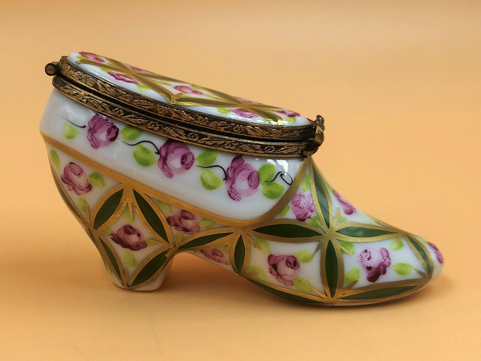 Limoges Porcelain France Porcelain Shoe / Boot Shaped Trinket / Jewelry Box. photo for sale