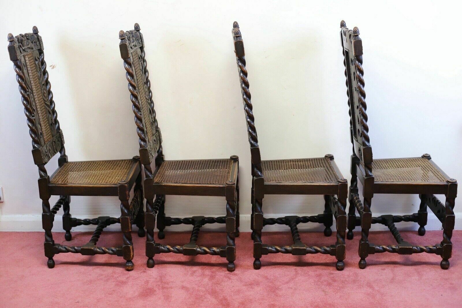 Lovely Set Of Six Victorian Carved Oak Carolean Style Dining Chairs photo vintage